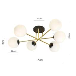Rackhams MAGNUM Ceiling lamp  6 x E14  Black, gold with White Shade - thumbnail 6