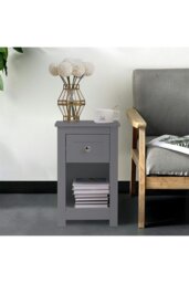 Rackhams One Drawer Small Side Table - Grey - thumbnail 2