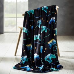 Rackhams Gamer Cosy Fleece Blanket Throw Black - 130 x 170 cm - Black - thumbnail 1