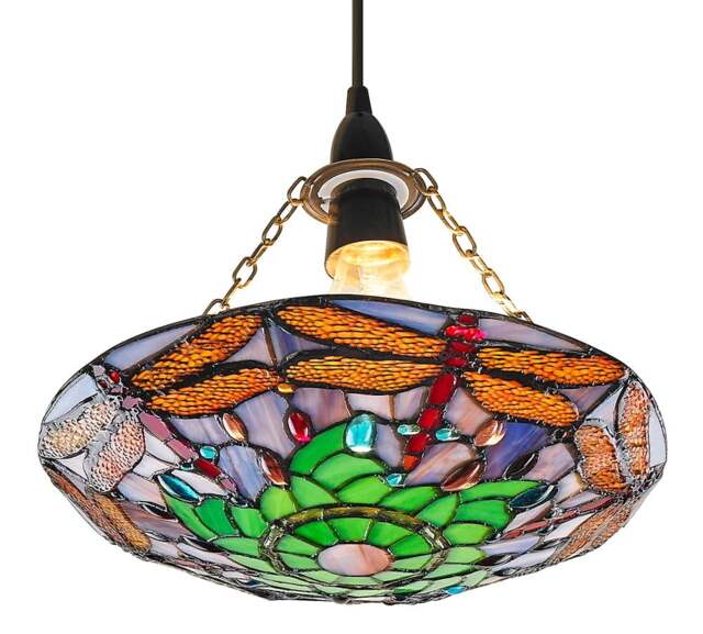 Rackhams Traditional Multi-Coloured Dragonfly Tiffany Glass Pendant Shade - image 1