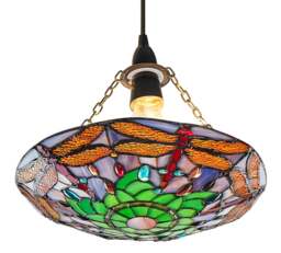 Rackhams Traditional Multi-Coloured Dragonfly Tiffany Glass Pendant Shade - thumbnail 1