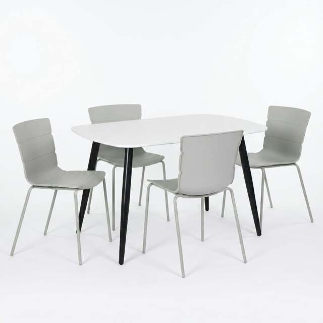 Rackhams Aspen Dining Set - White Rectangular Table & 4 Bali Dining Chairs - Grey - image 1