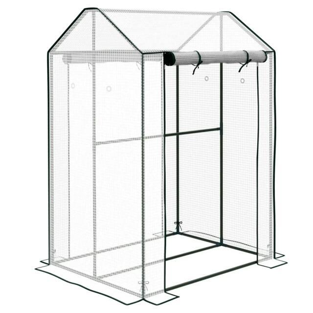 Rackhams Green House, Mini Greenhouse with 2 Roll-up Doors, Vent Holes and Reinforced Cover, 100 x 80 x 150cm - image 1