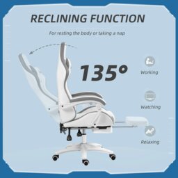 Rackhams Racing Style Gaming Chair with Reclining Function Footrest, Grey - Blue - thumbnail 5