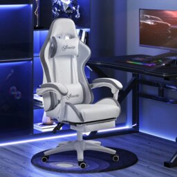 Rackhams Racing Style Gaming Chair with Reclining Function Footrest, Grey - Blue - thumbnail 2