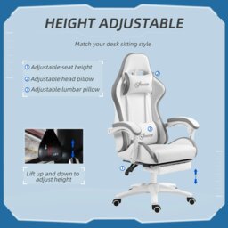 Rackhams Racing Style Gaming Chair with Reclining Function Footrest, Grey - Blue - thumbnail 4