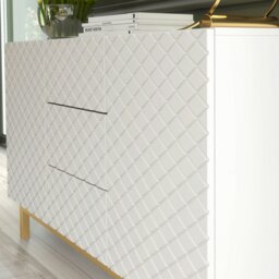 Rackhams White Matt Sideboard 140cm Diamond Pattern with Gold Legs - 140 cm  - White -  MDF/Chipboard - thumbnail 4