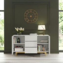 Rackhams White Matt Sideboard 140cm Diamond Pattern with Gold Legs - 140 cm  - White -  MDF/Chipboard - thumbnail 3