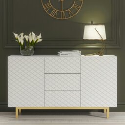 Rackhams White Matt Sideboard 140cm Diamond Pattern with Gold Legs - 140 cm  - White -  MDF/Chipboard - thumbnail 2