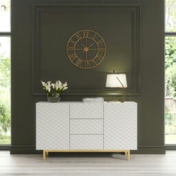 Rackhams White Matt Sideboard 140cm Diamond Pattern with Gold Legs - 140 cm  - White -  MDF/Chipboard - thumbnail 5