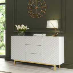 Rackhams White Matt Sideboard 140cm Diamond Pattern with Gold Legs - 140 cm  - White -  MDF/Chipboard - thumbnail 1