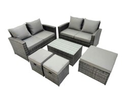 Rackhams PE Rattan Garden Furniture Set Lounge Double Seat Sofa Coffee Table Set with 3 Stools Dark Grey MixedMixed - thumbnail 2