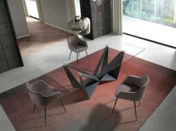 Rackhams Rectangular tempered glass and black steel dining table 1128 - 240 x 120 x 75 - thumbnail 3
