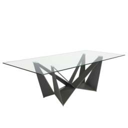 Rackhams Rectangular tempered glass and black steel dining table 1128 - 240 x 120 x 75 - thumbnail 1