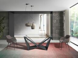 Rackhams Rectangular tempered glass and black steel dining table 1128 - 240 x 120 x 75 - thumbnail 6
