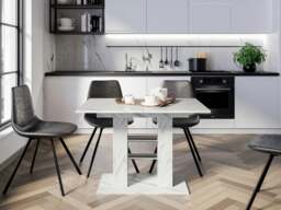 Rackhams Small Extendable Dining Table 100-140 cm WILD MINI White Bianco Marble Effect - thumbnail 2