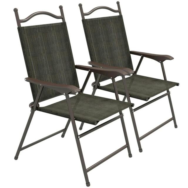 Rackhams Set of Two Folding Garden Chairs, with Fabric Mesh Seats - Dark Brown - image 1