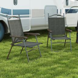 Rackhams Set of Two Folding Garden Chairs, with Fabric Mesh Seats - Dark Brown - thumbnail 2
