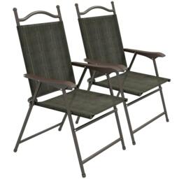 Rackhams Set of Two Folding Garden Chairs, with Fabric Mesh Seats - Dark Brown - thumbnail 1