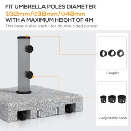 Rackhams 28kg Heavy Duty Granite Parasol Base Square Umbrella Stand with Wheels & Retractable Handle, for 32mm, 38mm, 48mm Poles - Grey - thumbnail 3