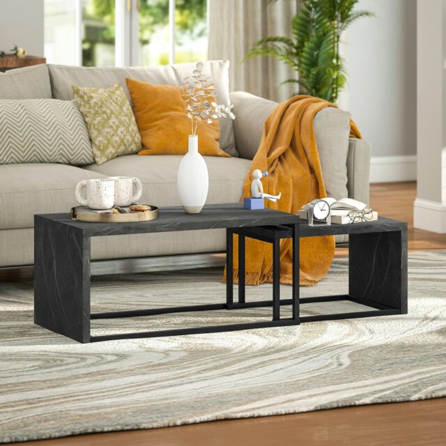 Rackhams Coffee Tables Set of 2, Nest of Tables for Living Room, Dark Grey - Dark Grey - image 1