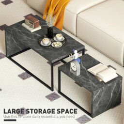 Rackhams Coffee Tables Set of 2, Nest of Tables for Living Room, Dark Grey - Dark Grey - thumbnail 3