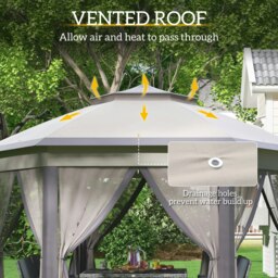 Rackhams 3x4m Hexagon Gazebo w/ Mesh Curtains Outdoor Garden, Beige - Beige - thumbnail 5