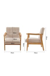 Rackhams Beige Terry Cloth Casual Upholstered Armchair with Rubberwood Wood Frame - Beige - thumbnail 3