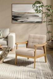 Rackhams Beige Terry Cloth Casual Upholstered Armchair with Rubberwood Wood Frame - Beige