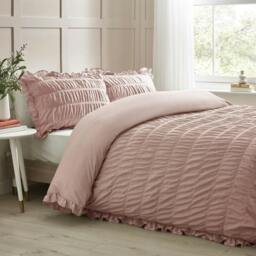 Rackhams Seersucker Frill Duvet Cover Set - Pink - King - thumbnail 1