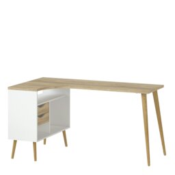 Rackhams Oslo Desk 2 Drawer in White and Oak - White & Oak - 81 - 75.8