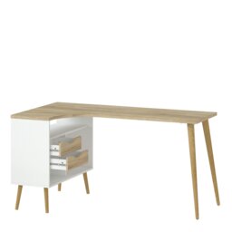 Rackhams Oslo Desk 2 Drawer in White and Oak - White & Oak - 81 - 75.8 - thumbnail 4