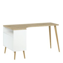 Rackhams Oslo Desk 2 Drawer in White and Oak - White & Oak - 81 - 75.8 - thumbnail 3