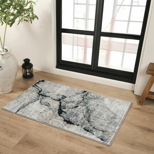 Rackhams Jolie-Abstract Grey Blue Ivory Brown Modern Marble Rug - 60 x 90 cm - image 1