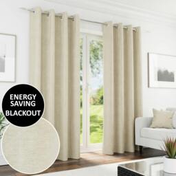 "Rackhams Knightsbridge 100% Blackout Chenille Thermal Eyelet Curtains for Living Room/Bedroom - Cream - 66"" (168cm) Width x 72"" (183cm) Drop"