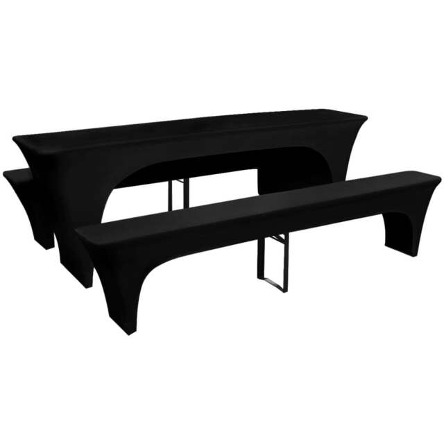 Rackhams 3 Slipcovers for Beer Table and Benches Stretch Black 220 x 70 x 80 cm - image 1