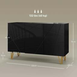 Rackhams Modern Luxe High Gloss Sideboard, with Hairpin Legs - Black - thumbnail 3