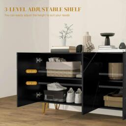 Rackhams Modern Luxe High Gloss Sideboard, with Hairpin Legs - Black - thumbnail 6