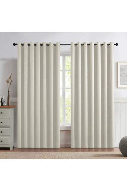 Rackhams 2 Panels Beige Blackout Curtains Polyester Drop Eyelet Curtains for Bedroom and Living Room, 229cm W x 229cm H - Beige - image 1