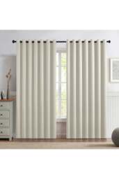 Rackhams 2 Panels Beige Blackout Curtains Polyester Drop Eyelet Curtains for Bedroom and Living Room, 229cm W x 229cm H - Beige - thumbnail 1
