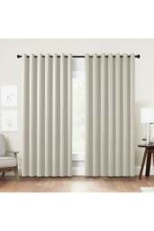 Rackhams 2 Panels Beige Blackout Curtains Polyester Drop Eyelet Curtains for Bedroom and Living Room, 229cm W x 229cm H - Beige - thumbnail 2