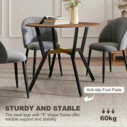 Rackhams Dining Table, Round Kitchen Table with Black Legs, Anti-slip Foot Pads for Living Room, Dining Room 90 x 76 cm, Brown - thumbnail 5