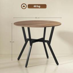 Rackhams Dining Table, Round Kitchen Table with Black Legs, Anti-slip Foot Pads for Living Room, Dining Room 90 x 76 cm, Brown - thumbnail 3