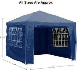 Rackhams Blue Gazebo Marquee Awning Beach Party Camping Tent Canopy Shade 3x3m - Blue - thumbnail 2