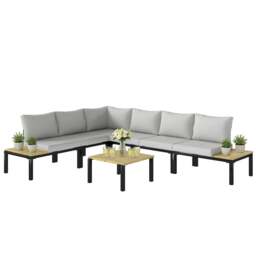 Rackhams Garden Furniture Set, 6 Piece Corner Sofa Set with Coffee Table - Steel, Polyester - Light Grey - 6-piece modular set - thumbnail 2