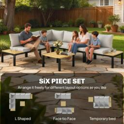 Rackhams Garden Furniture Set, 6 Piece Corner Sofa Set with Coffee Table - Steel, Polyester - Light Grey - 6-piece modular set - thumbnail 4