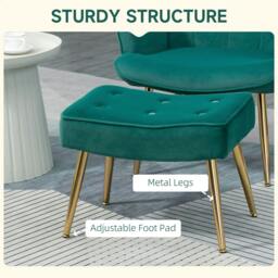Rackhams Modern Armchair with Footstool, Upholstered Accent Chair with Ottoman, Steel Legs, Velvet Wingback Chair, Dark Green - thumbnail 5