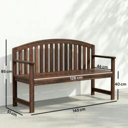 Rackhams 2 Person Garden Bench, Wooden Outdoor Furniture with Armrest - Fir wood - Garden Bench - Carbonised brown - thumbnail 3
