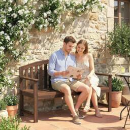 Rackhams 2 Person Garden Bench, Wooden Outdoor Furniture with Armrest - Fir wood - Garden Bench - Carbonised brown