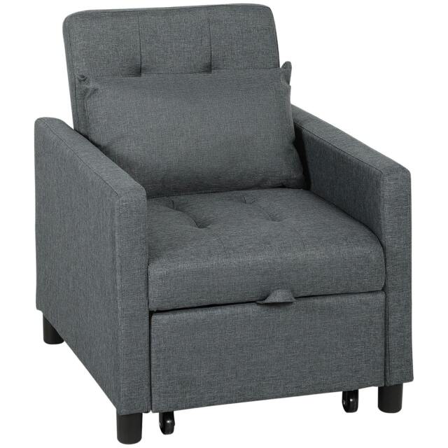 Rackhams 3-In-1 Chair Bed, Convertible Sleeper Chair with Adjustable Backrest, Pillow and Footrest for Living Room, Dark Grey